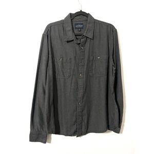 LUCKY BRAND Button Down Men Large Gray Long Sleeve Cotton Twill Utility Casual